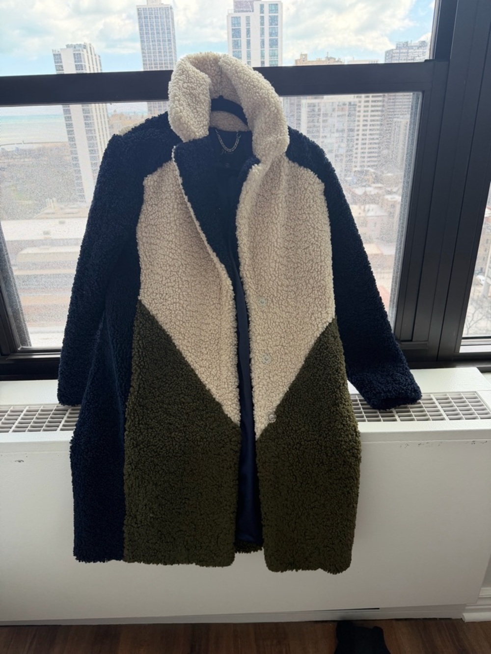 J. Crew Navy, Cream & Silver Sherpa-Lined Jacket